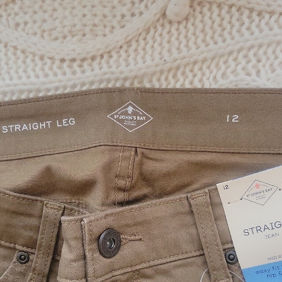 St. John's Bay Woman Straight Jean Tan Sz12 New Mid Rise - Picture 5 of 11